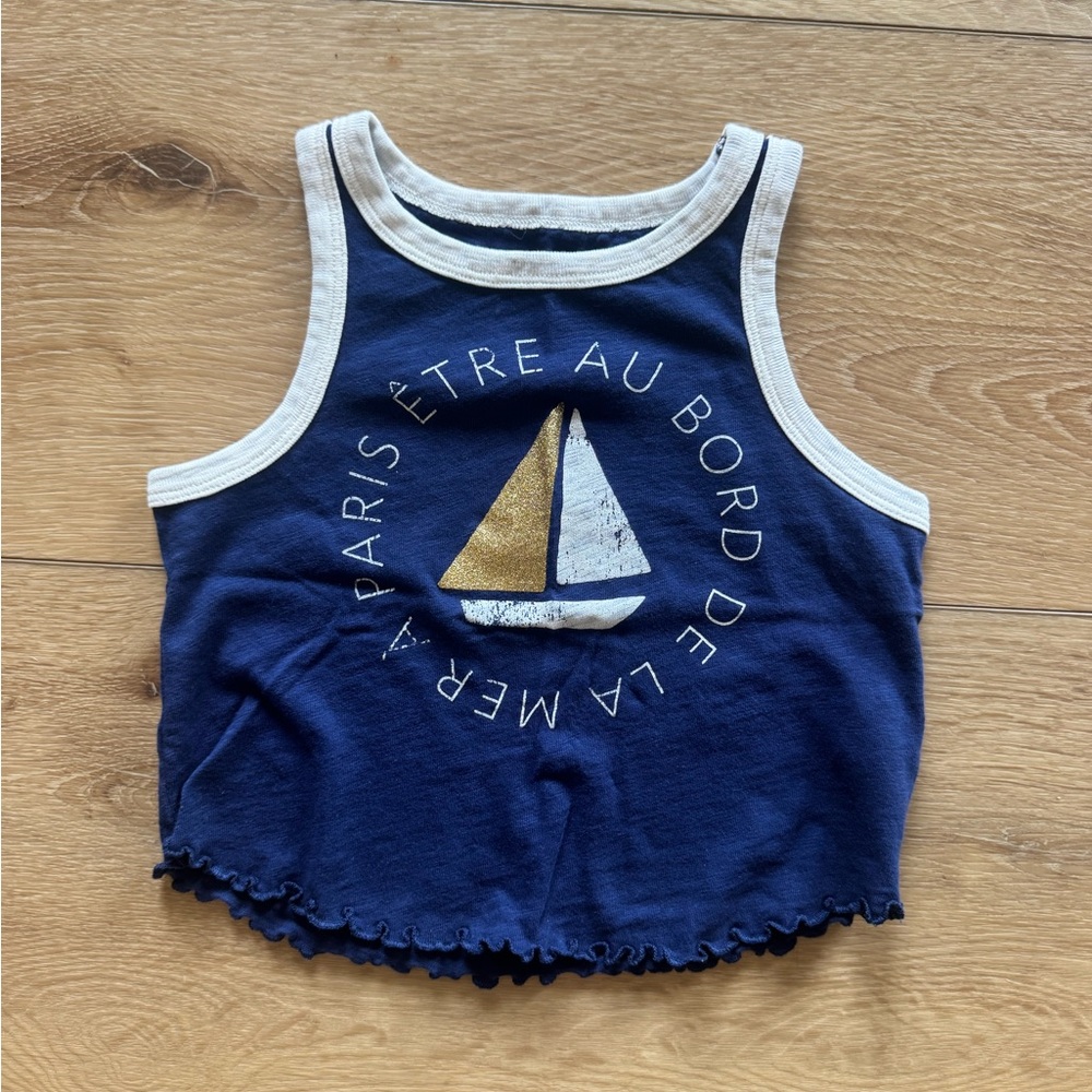 Crewcuts Navy and Gold Sailboat Tank Top